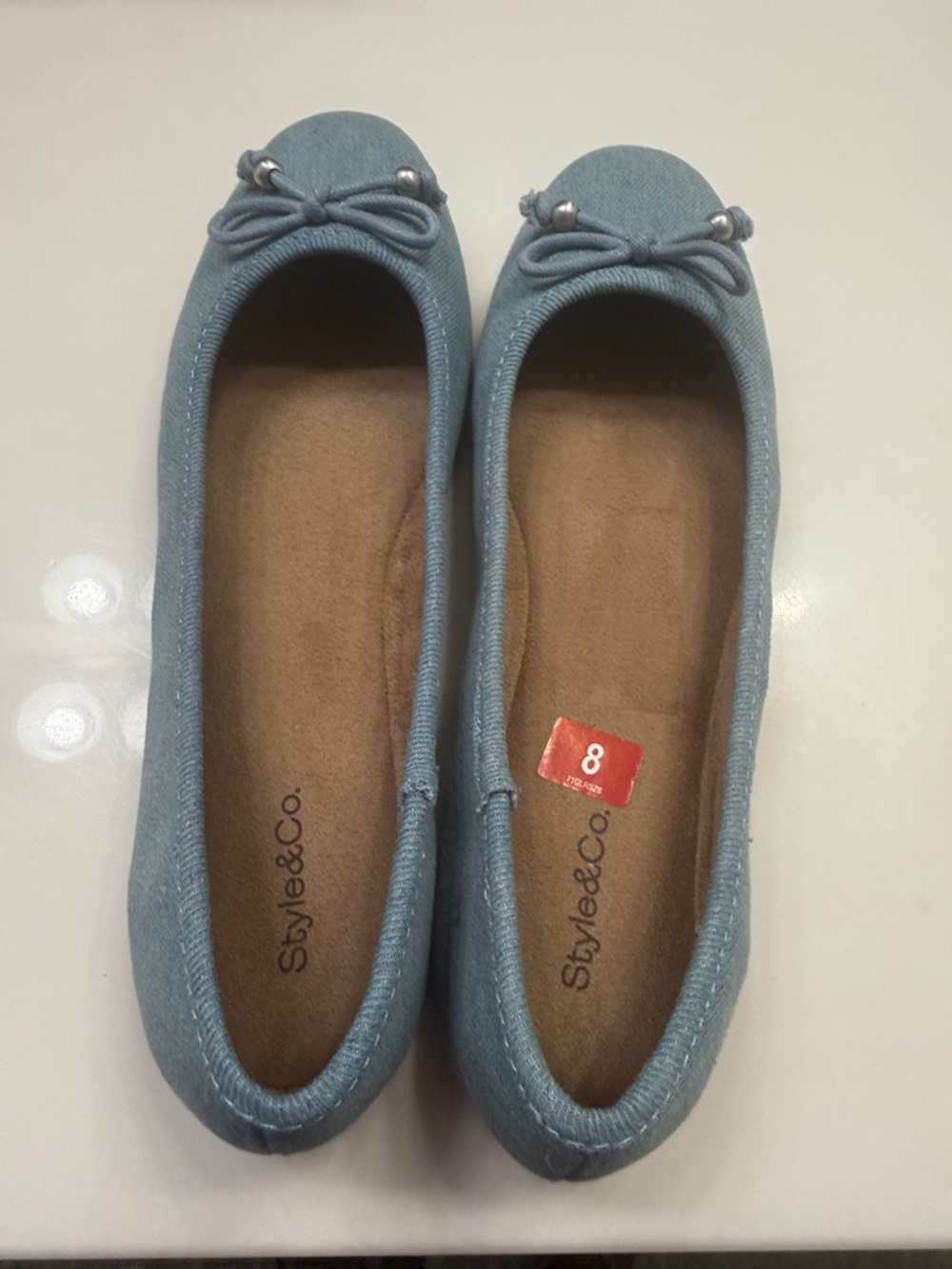 Style & Co. Women's Denim Blue Bow Ballet Flats